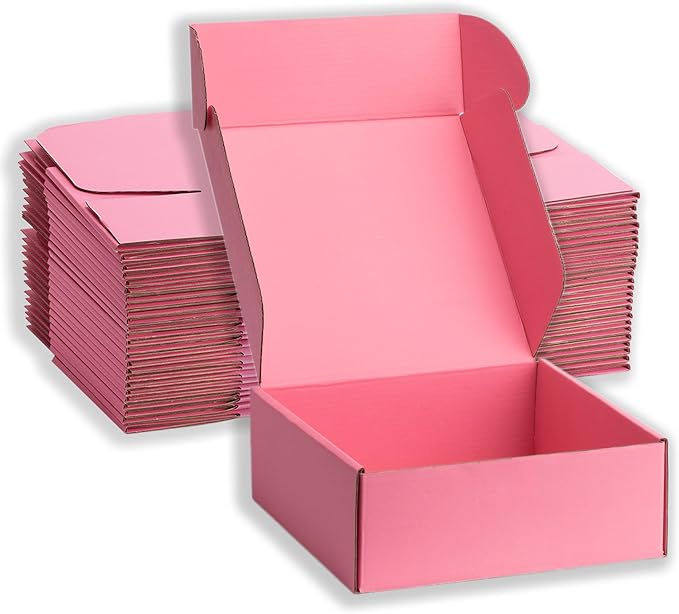 Small Shipping Boxes 10x10x3 Inches – Pink Corrugated Cardboard Boxes (20-Pack) for Mailing, Packing, Small Business & Gift Packaging - Recyclable & Sturdy