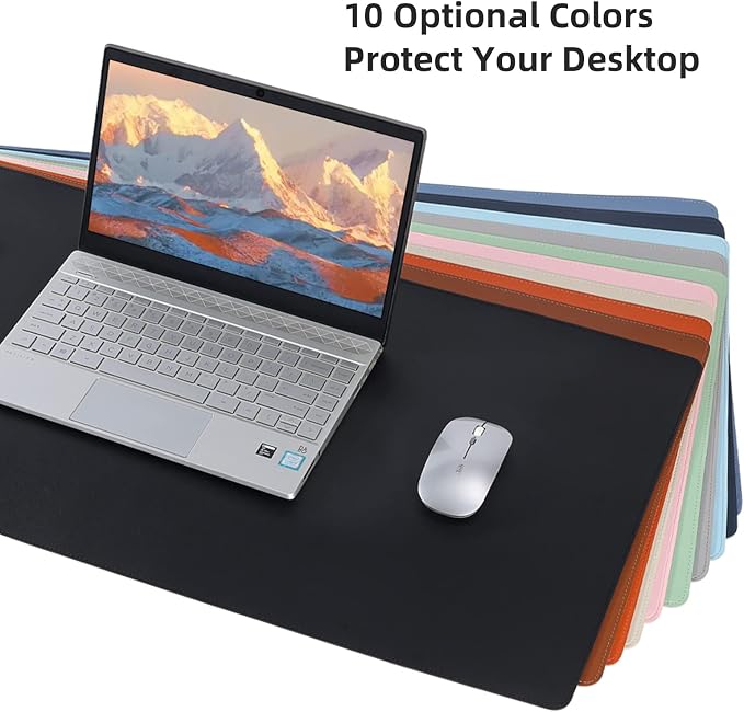 Wolaile Faux Leather Desk Pad Blotter,Waterproof Non-Slip Writing Desk Mat for Kids,36x17 in Desktop Protector Large Mouse Pad,Light Blue Office Home Table Cover