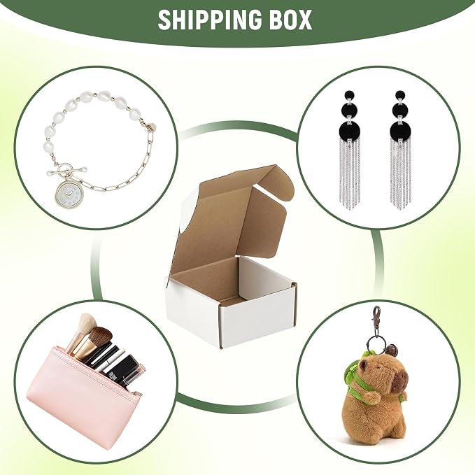50 Pack 4"x4"x2" inch Small Shipping Boxes White Corrugated Cardboard Box for Small Business, Mailer, Shipping, and Packing