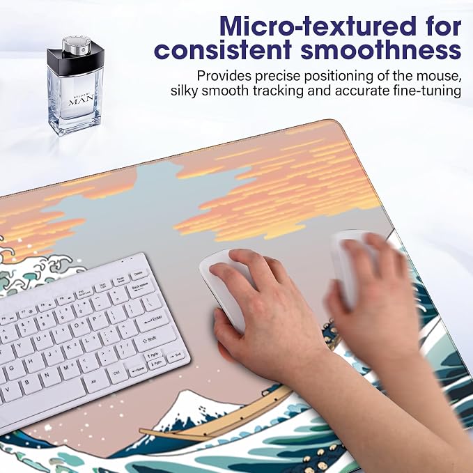 Large Extended Mouse Pad with Stitched Edges 35.4"x15.7" - Waterproof Desk Mat, Non-Slip Rubber Base for All-Desk Coverage, Perfect for Gaming Office Home, Sun Wave
