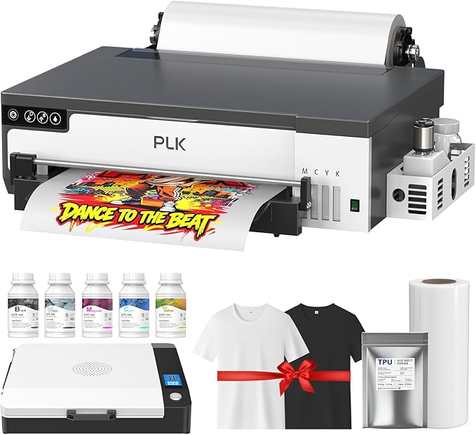 PLK A3 DTF Printer,XP600 DTF Machine,Roll Feeder & Film-Cutter,Double-Speed,Upgraded L18058 with White Ink Stirring System,Custom Garment Printing (A3 Printer+Oven)