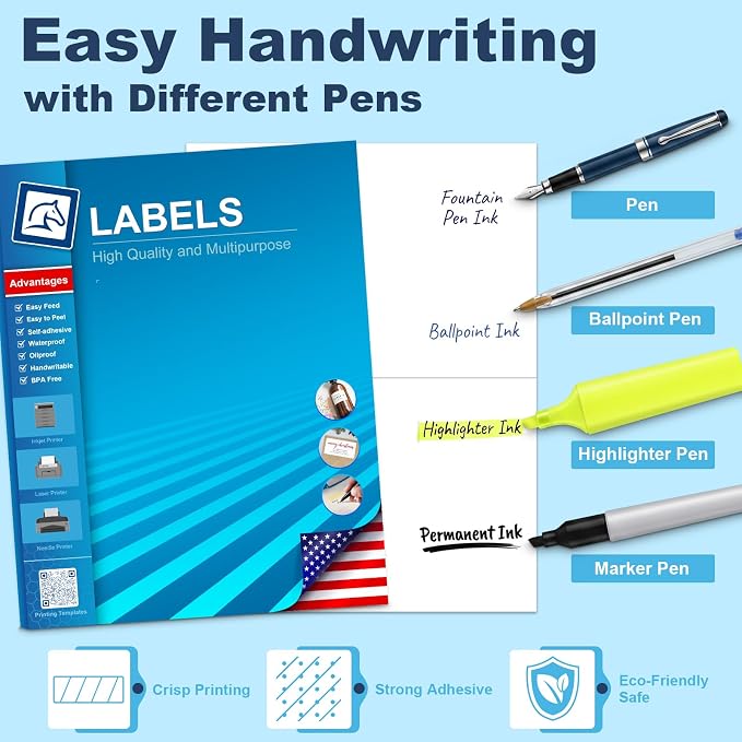Shipping Labels 8.5" x 5.5" Half Sheet Printable Sticker Paper for Inkjet Printer, Mailing, Shipping, Organizing, 5 1/2 x 8 1/2 Half Page Labels (100 Sheets)