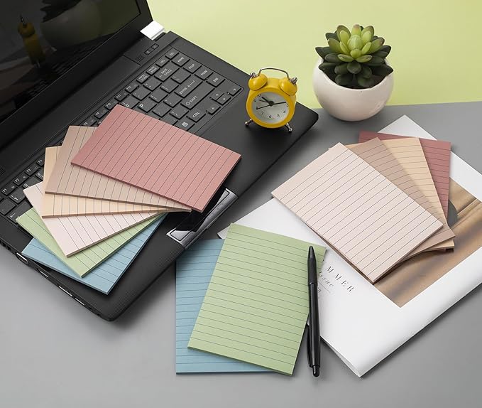 Kozerite (6 Pack) Lined Sticky Notes 4x6 in,Large Notepads with Lines,Ruled Stickies Super Sticking Power,Office School Memo Note Pads Vintage Colors,Post on Windows Doors,Recyclable,Easy to write on