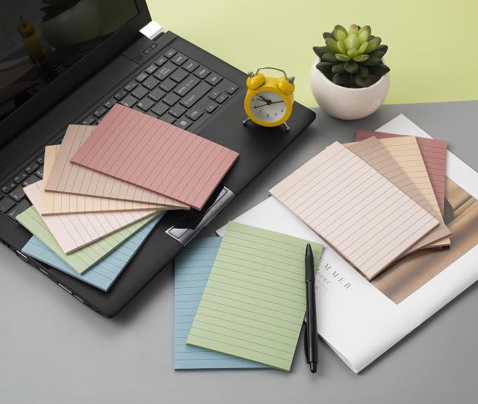 (12 Pack) Lined Sticky Notes 4x6 in,Vintage Large Notepads with Lines | Ruled Stickies Super Sticking Power,Office School Memo Note Pads,Post on Windows Doors,Recyclable,Easy to Write on