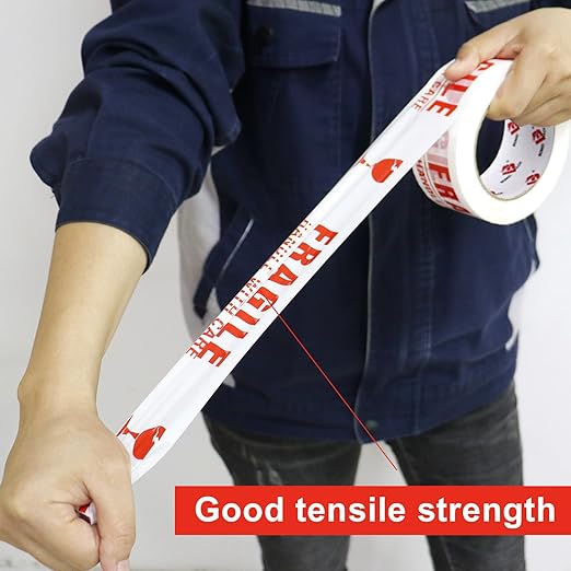 BOMEI PACK 6 Rolls Fragile Tape 2 Inch x 180 Feet (60 Yards) - Handle with Care Marking Tape, Fragile Packing Tape with Dispenser - Heavy Duty Fragiles Tape for Shipping and Moving Boxes