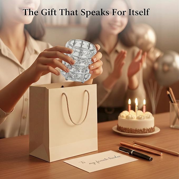 YAGELI Crystal Pen Holder for Desk, 3.58" Gold/Silver Pencil Cup | Crystal & metal base. Holds pens, pencils, makeup brushes, art supply. Easy to clean. Elegant decor for desk, vanity, office