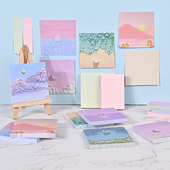 BAYTORY 6 Pads Soft Pastel Sticky Notes, Memo Sticky Note, Colorful Self-Stick Note Easy to Post for Office School Home Study (3x3 & 3x2 & 3x0.7 Inch)