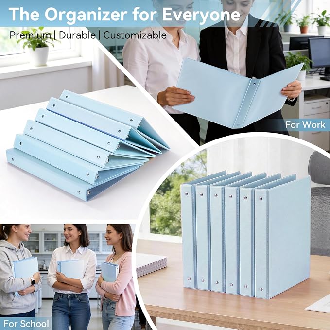 SUIN 1 Inch 3 Ring Binder, Clear 1'' View Presentation Binders with 2 Pockets, Fits 8.5 x 11 Letter Size, Durable Polypropylene, Non-Stick & PVC-Free for School, Office & Home (Brushed Blue)