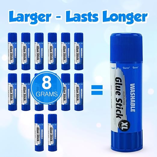 Darice Giant Glue Sticks, Large 115-gram/4.05oz Jumbo XL Glue Stick - Washable, Non-Toxic - Classroom School Supplies - 6 Pack