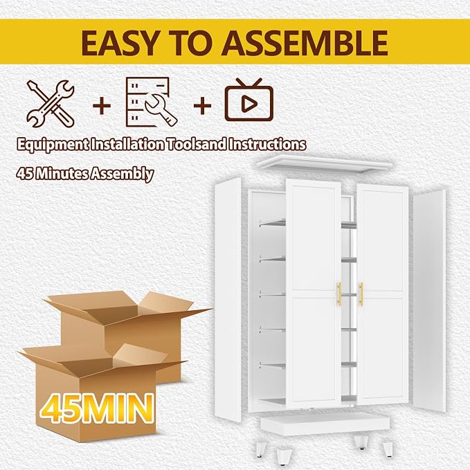 PAOFIN Metal 79“ Kitchen Pantry Cabinet, Pantry Storage Cabinet with Doors and 5 Adjustable Shelves, Freestanding Cupboard Kitchen Cabinet,Tall Cabinet for Living Room,Pantry, Bathroom,Kitchen