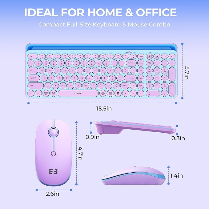 seenda CTU-301 Bluetooth Keyboard and Mouse Combo for iPad,Blue&Purple | Bluetooth+2.4G combo with tablet holder, full-size keys and quiet clicks for iPad, iPhone, Mac, Windows and Android.