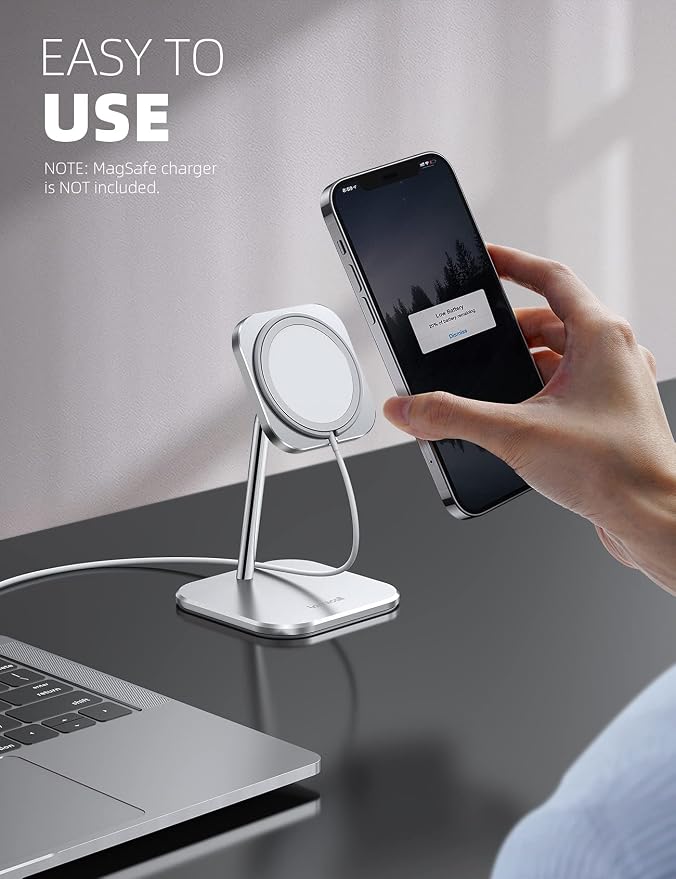 Lamicall Phone Stand for Apple 15W MagSafe Charger - [Charger Not Included] 360 Rotation Adjustable Aluminum Charging Holder Dock for Desk, Compatible with iPhone 17 16 15 14 Air, Pro, Pro Max, Plus