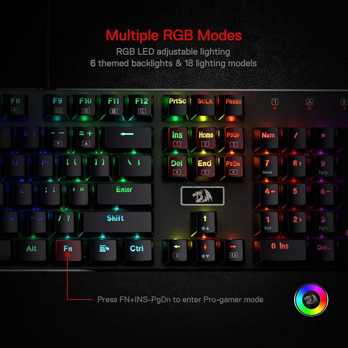Redragon K556 Wired RGB Mechanical Gaming Keyboard, 104-Key Aluminum Board | Rock-Solid Metal Build, 20 Backlits Immersive ESports Vibe, Hot-swap Comfortable Tactile Brown Switch for Long-Time Typing