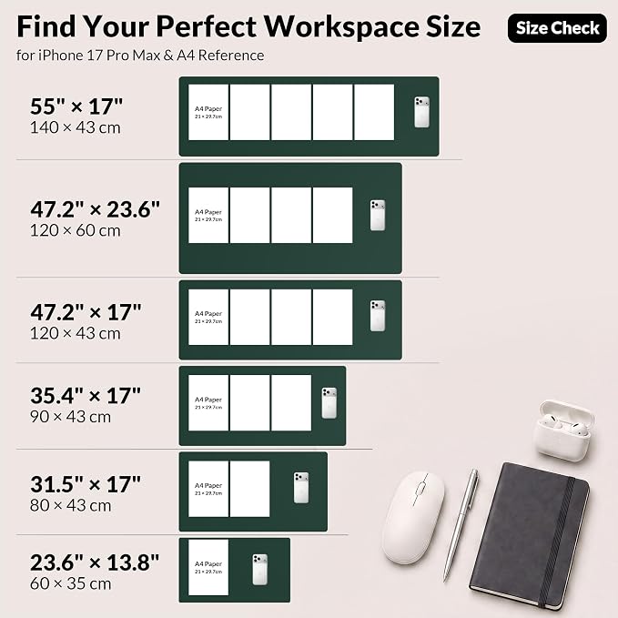 AFIING Cork Desk Mat, Dark Green, 31.5" x 17",Desk pad Protector | Dual-Sided Cork & PU Leather, Waterproof, Non-Slip, For Office & Gaming