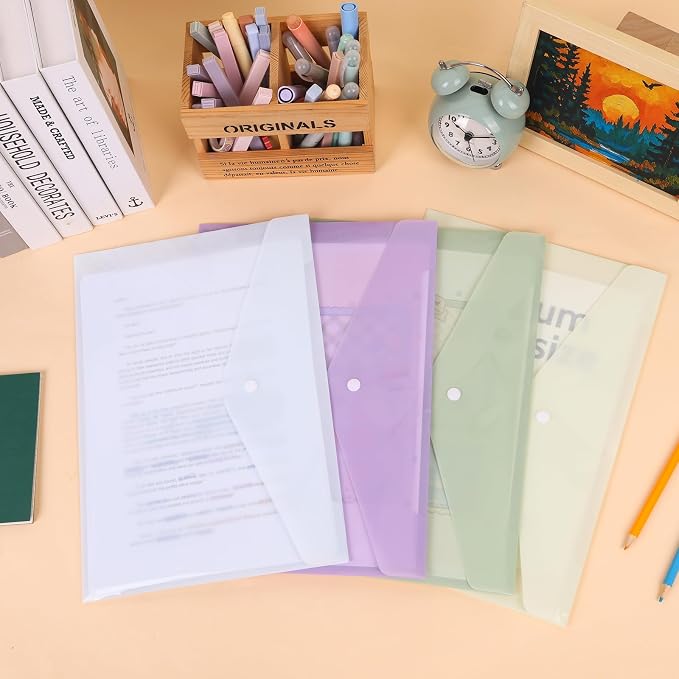 EOOUT 14pcs Plastic Envelopes, Plastic Folders for Documents, Poly Folders with Snap Closure, A4 Size, Letter Size, for School and Office Supplies