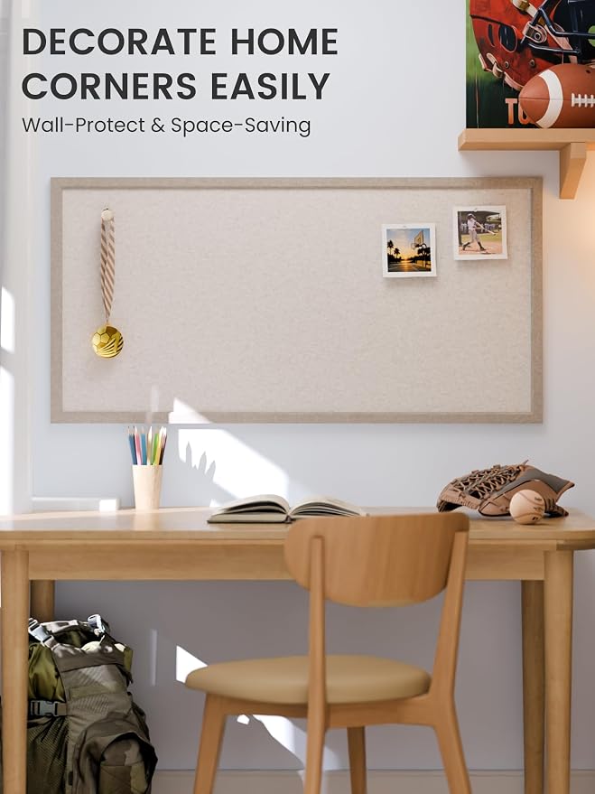 Fluxynara 47.2" x 23.6" Felt Frame Bulletin Board, Oatmeal | Cork Board Alternative with 36 Removable Adhesive Tabs, Foldable Pin Board for Wall, Home, Office, Classroom & Dorm