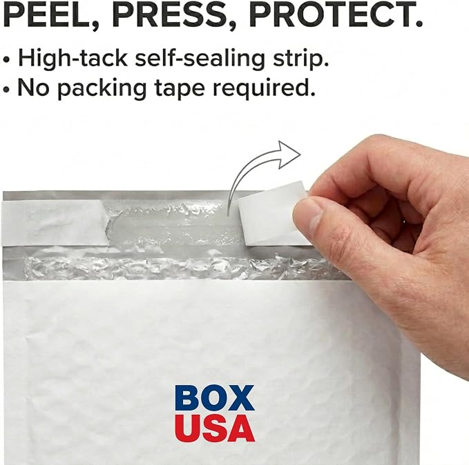 BOX USA Bubble Mailers 7-1/4" x 8" White (25-Pack) – Self-Seal Padded Envelopes with Bubble Lining, Poly Bubble Mailer Shipping Bags for Small Business, Ecommerce & Fulfillment Packaging