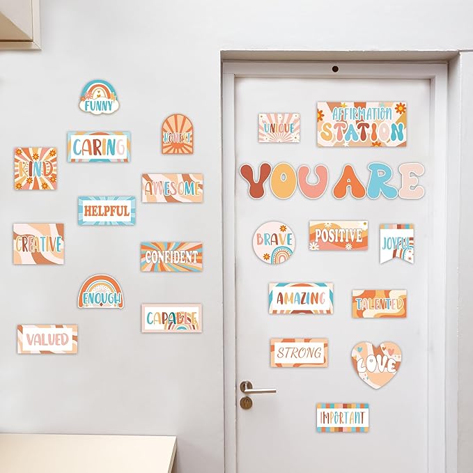 Groovy Affirmation Station Bulletin Board Set Classroom Decorations Boho Retro Hippie Motivational Posters Groovy You Are Positive Affirmation Cutout Hippie Inspirational Bulletin for Class Wall Decor