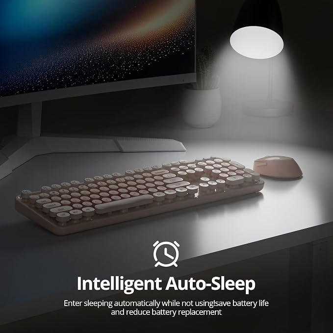 Wireless Keyboard and Mouse Set, Retro Typewriter Keyboard Brown | 1600DPI Full Size With Number Pad & Mouse,Compatible With All Windows,Ideal For Computer, PC, Notebook, Laptop