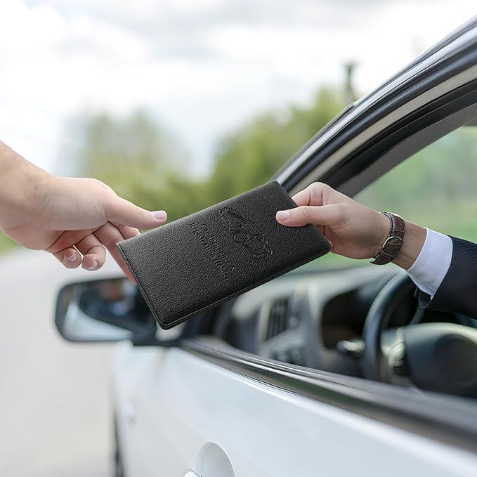 JUSTTOP 1Pack Car Registration and Insurance Holder,Car Document Holder for Cards License with Magnetic Shut,Vehicle Glove Box Car Organizer for Documents, Cards, License(Embossed leather Black)