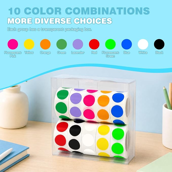 3/4 Inch Color Coding Label Stickers,5000PCS Circle Inventory Sticky Dots Sticker (10 Colors)