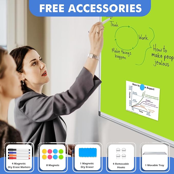 Double-Sided White Board Dry Erase Magnetic Whiteboard Wall 24x18 Green | Smooth Write & Clean, Durable 11-Layer, Aluminum Frame, Easy Wall Mount & Hanging, Full Kit for Home, Office, School
