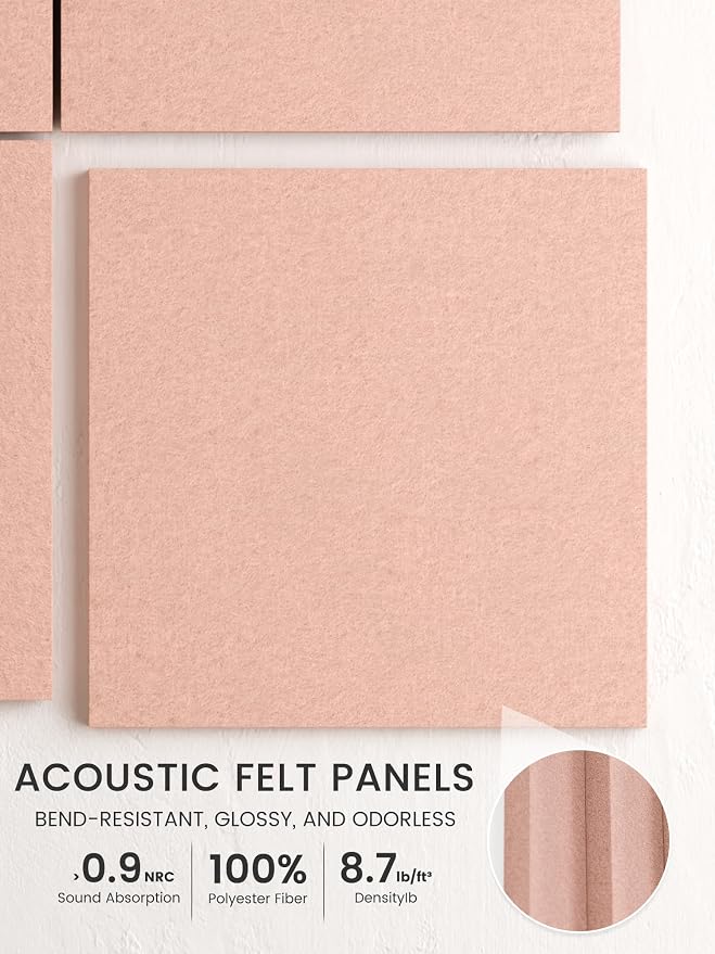 Bumusty 48" x 36" Large Cork Board Alternative, Pink | 12-Pack Felt Bulletin Board Tiles, 60 Adhesive Tabs, 30 Pushpins, Home, Office, Classroom, Vision Board
