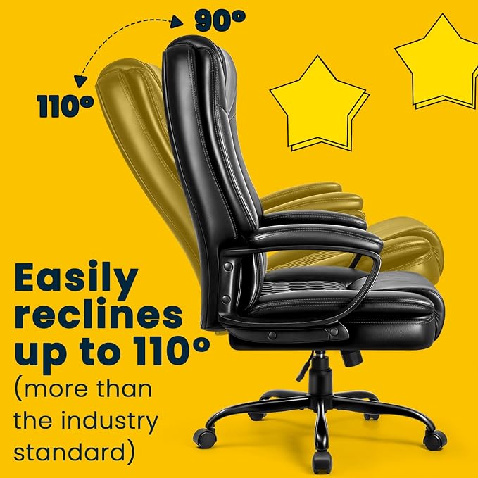 Ergonomic Leather Office Dsek Chair,Executive with Lumbar Support | Big and Tall Design,275LBS Capacity,Executive with Padded Armrests,Computer Desk Use,2026 Upgraded Model