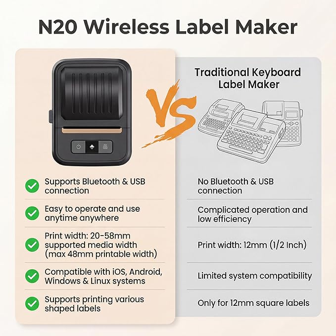Label Maker Machine with Tape, Bluetooth 2 Inch Thermal Label Printer | Bluetooth Portable Inkless Sticker Printer for Small Business, Home, School & Office Organization, Includes 1 Label Roll