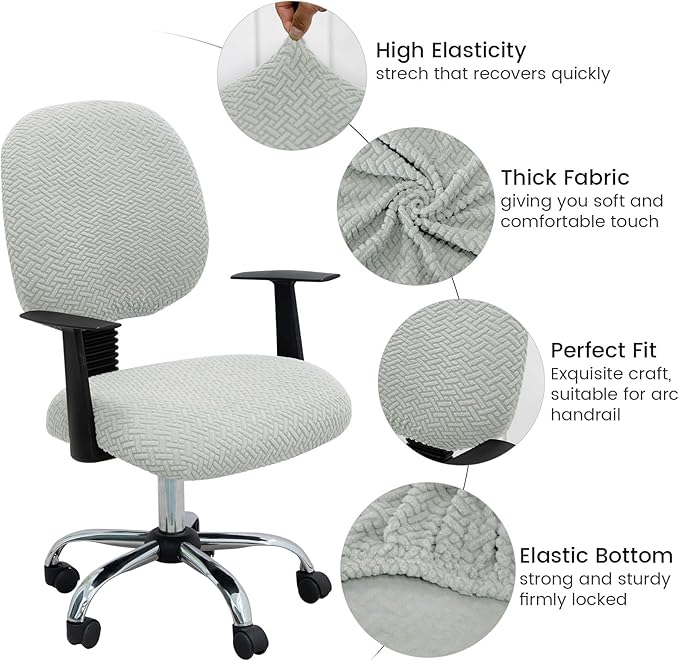 MIFXIN Computer Office Chair Cover Stretch Elastic Slipcover 2 Piece Stretchable Jacquard Computer Chair Seat Cover Furniture Protector for Office Home, Only Covers, NO Chair (Light Grey)