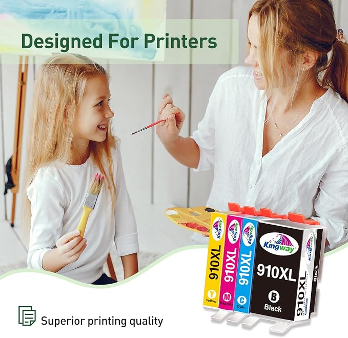 KINGWAY 910xl Ink Cartridges Replacement for HP 910 910XL Printer 4 Pack | Latest Chip HP Ink 910 Compatible with HP OfficeJet 8010 8012 8014 8015 8018 8022 OfficeJet Pro 8020 8024 8025 8028 Printers