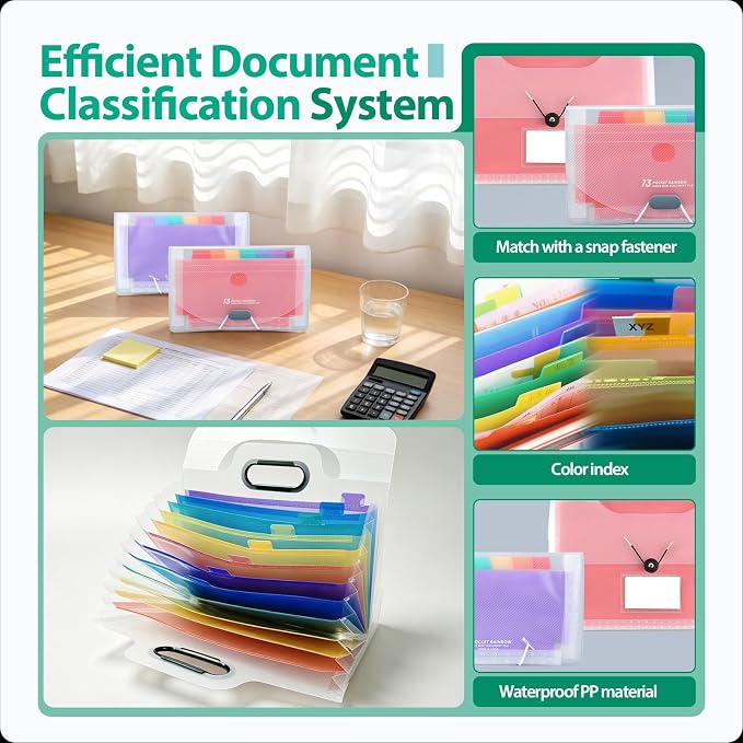 2 Pack A4 File Folder with Handle + A6 Accordion File Organizer | Portable Expanding Document Storage Set for Office, School, Receipts, Tickets & Home Organization