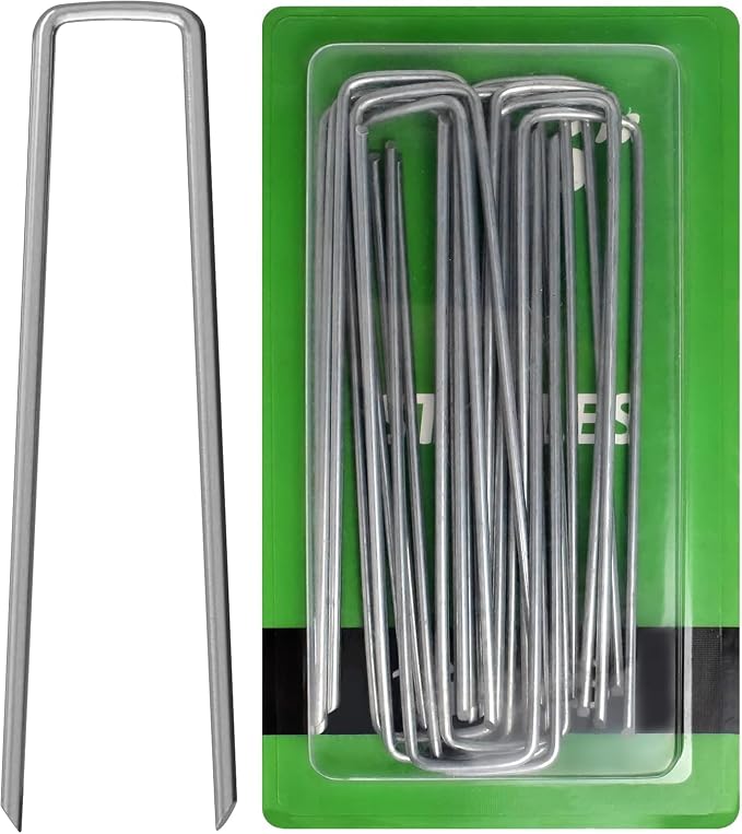 Landscape Staples 6 Inch Galvanized Anti-Rust Garden Stakes 11 Gauge | 16 Pack Sod Yard Pins Heavy Duty for Weed Barrier Fabric, Lawn, Ground Decorations, Artificial Turf, Irrigation Tubing Hose