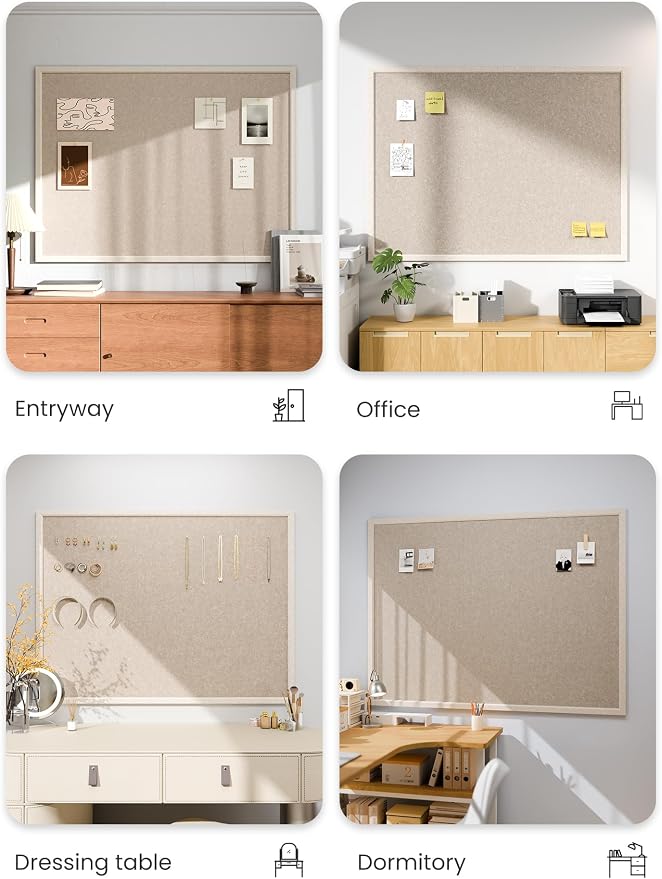 Fluxynara 47.2" x 35.4" Felt Frame Bulletin Board, Deep Camel | Cork Board Alternative with 36 Removable Adhesive Tabs, Foldable Pin Board for Wall, Home, Office, Classroom & Dorm