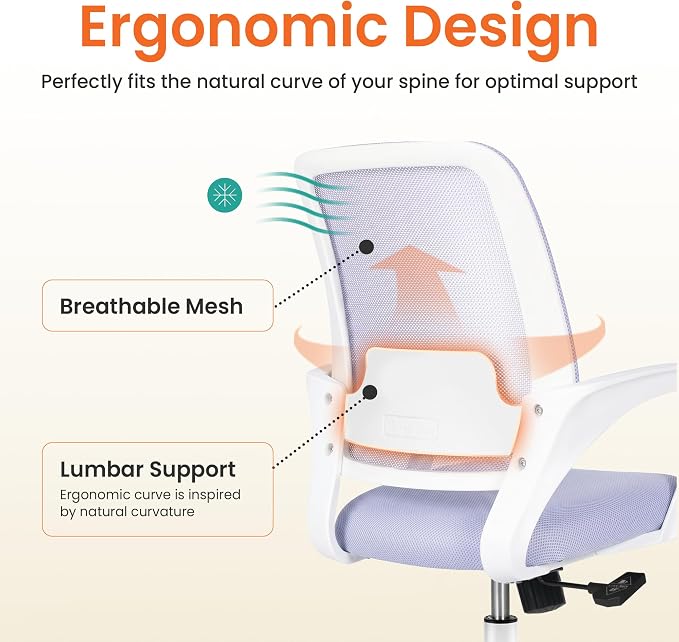 NEO CHAIR Home Office Desk Chair Ergonomic Mesh with Lumbar Support, Purple | Comfortable Mesh Support, Adjustable Height, 360° Swivel and Smooth Casters Designed for Long Hours of Work or Study