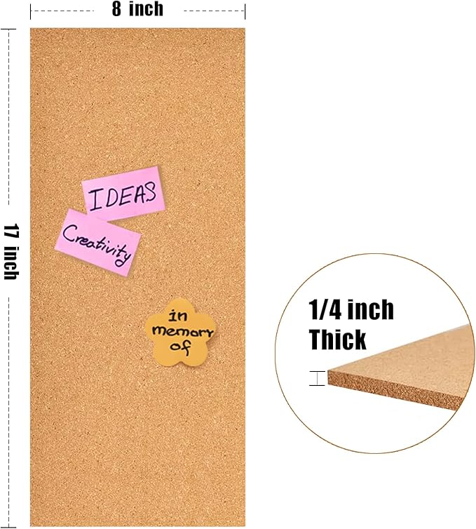 17x8 Cork Board Tiles Bulletin Board, 1/4" Thick Self-Adhesive Cork Boards for Walls, Cork Tiles Vision Board for Home, Office, School, Bulletin Board Decorations(6mm,12pc)