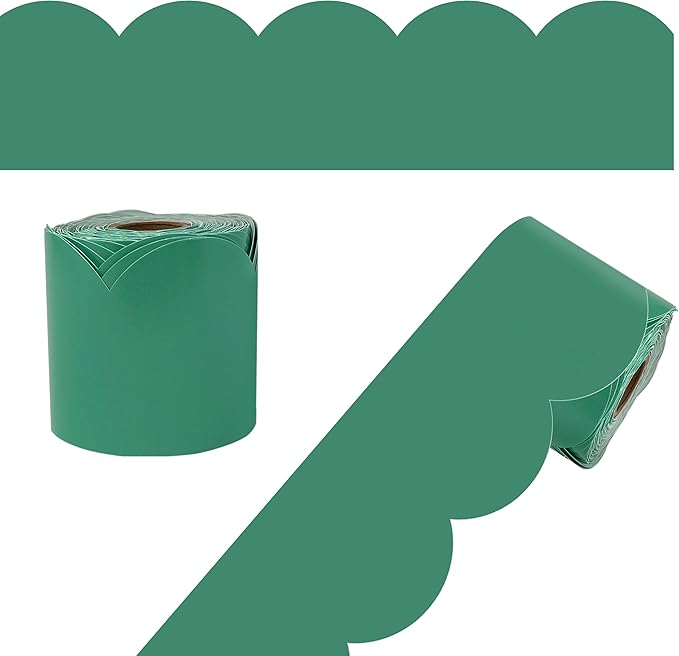 Carson Dellosa Grow Together 65Ft of Jade Green Bulletin Board Borders, 1 Roll of Scalloped Trim for Rolling Whiteboard, Cork and Posterboard, St Patricks Day, Christmas Decorations, Classroom Decor