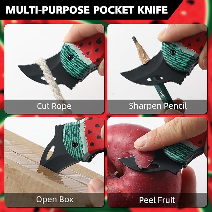Small Pocket Knife for Women Men,Cute Folding Knife Box Cutter，Mini EDC Knives for Everyday Carry,Folding Utility Knife with Unique Watermelon Design,Ideal Gifts for Men and Women