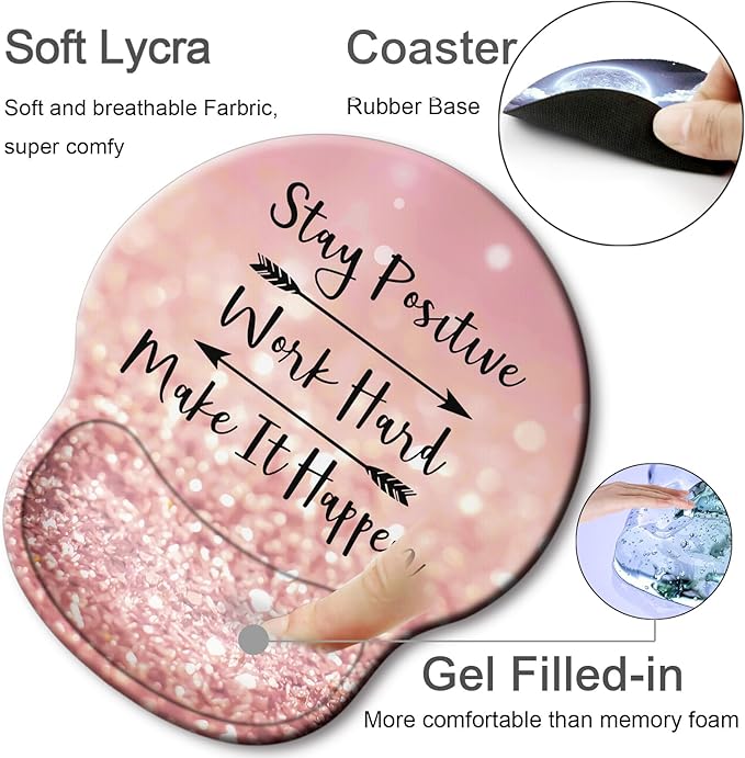 Ergonomic Mouse Pad with Wrist Support Rest,Large Mousepad Gel Wrist Rest, with Coaster Non-Slip & Pain Relief for Computer, Desk, Home&Office-Positive