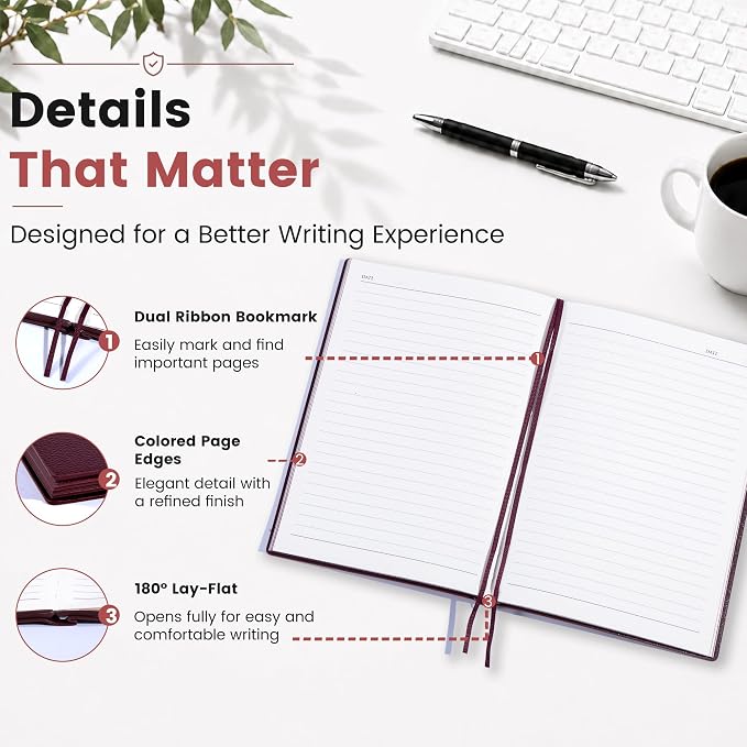 CAGIE Lined Journal Notebook for Men & Women,176 Pages A5 Medium Size, Softcover Leather Journals for Writing, College Ruled Notebook for Work & School, 100 GSM Thick Paper (5.7'' x 8.3'') (Burgundy)