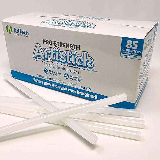 AdTech Artistick Stringless Hot Glue Sticks 10" Full Size, White, 85 Sticks