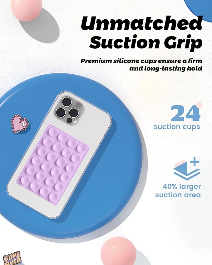 amBand ASMR Stuff Silicone Suction Phone Mount, Stable Hands-Free Sticky Holder for iPhone, Cute Aesthetic Gear for TikTok Influencers & ASMR Content Creator, Lilac Purple