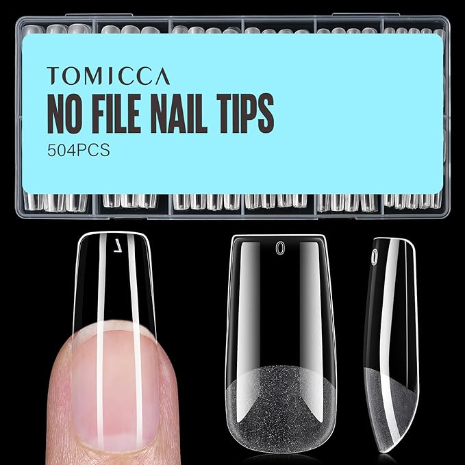 TOMICCA Medium Square Nail Tips, 504Pcs Half Matte Press on Full Cover Acrylic Nails, Pre-Shape Soft Acrylic Fake Nail Tips for Nail Extension Art Home DIY Nail Salon 12 Sizes