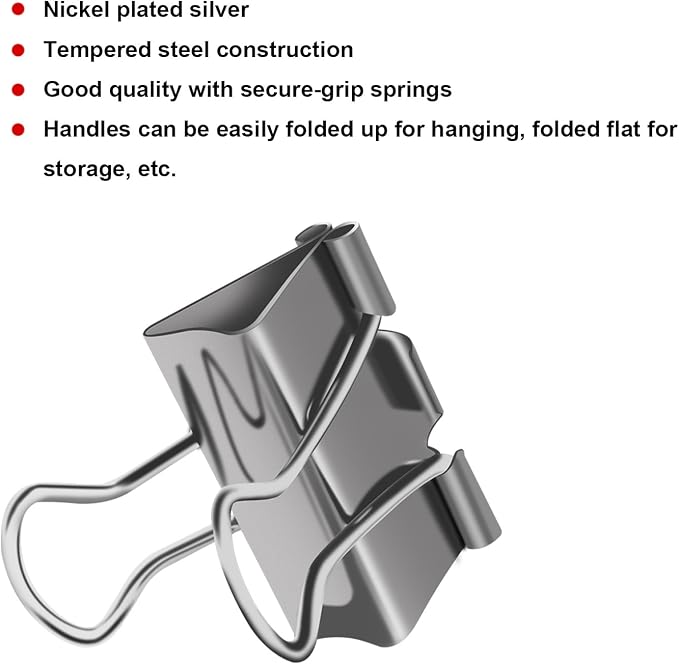 Nctinystore Binder Clips Little a bit Smaller Than Medium Clips Metal Clamp 1-in / 25-mm (Silver, 24-Count)
