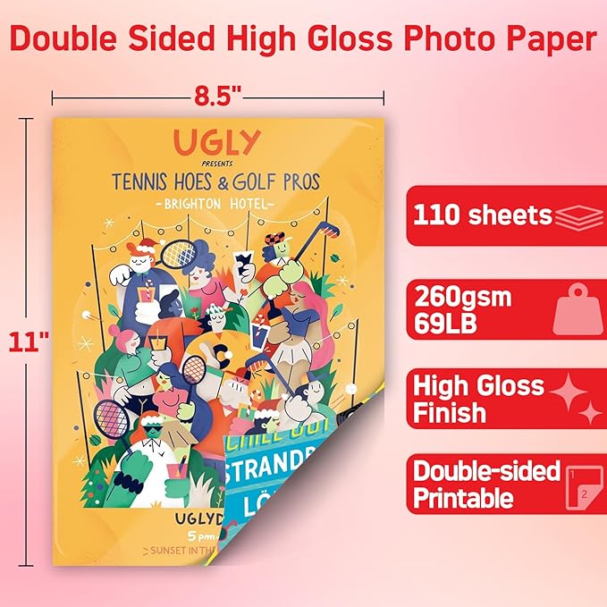110 Sheets Thick Double Side Glossy Photo Paper 8.5x11 Inches 69lbs for Inkjet Printers and Dye Ink 260Gsm Suitable for Inkjet Printing Printer
