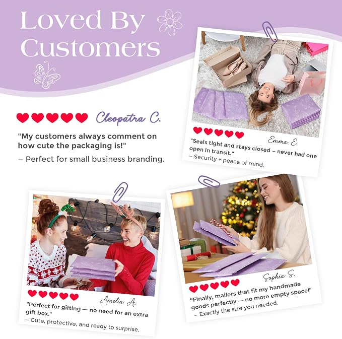 Metronic Bubble Mailers 6x10 Inch 50 Pack Purple Butterfly Padded Mailers | Usable Size 6x9 Waterproof Padded Envelopes for Small Business Self Seal Bubble Envelopes, Gifts Packaging, Shipping Supplies