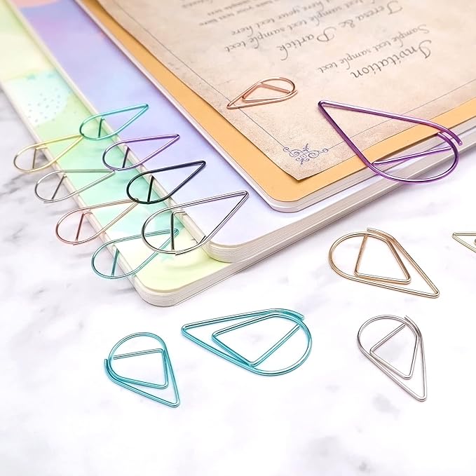 DEEDYGO 250 Pieces Multicolor Paper Clips Cute Drop-Shaped Stainless Steel Teardrop Paper Clips for Office School Supplies Wedding Scrapbooking Crafts Bookmarks Women Planners (1 inch)