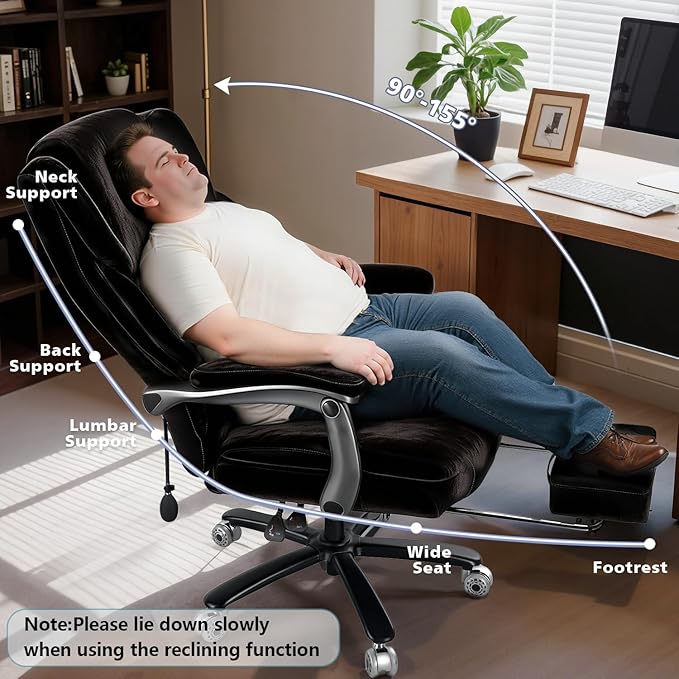 600lbs Big and Tall Office Chair for Heavy People,Heavy Duty Comfy Executive Office Desk Chair with Adjustable Lumbar Support,High Back Reclining Fabric Computer Chair