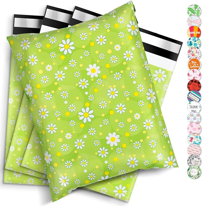 Oududianzi Poly Mailers 10x13, 100PCS Waterproof Shipping Bags, Shipping Envelopes, Mailing Poly Bags, Self-Seal Polymailer Packaging Bags for Small Business (Daisy)