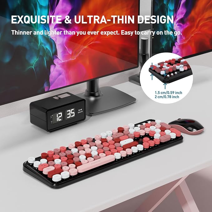 Wireless Keyboard and Mouse Combo, 105 Keys Full-Sized 2.4 GHz Round Keycap Colorful Keyboards, USB Receiver Plug and Play, for Windows, Mac, PC, Laptop, Desktop (Blackcolorful)